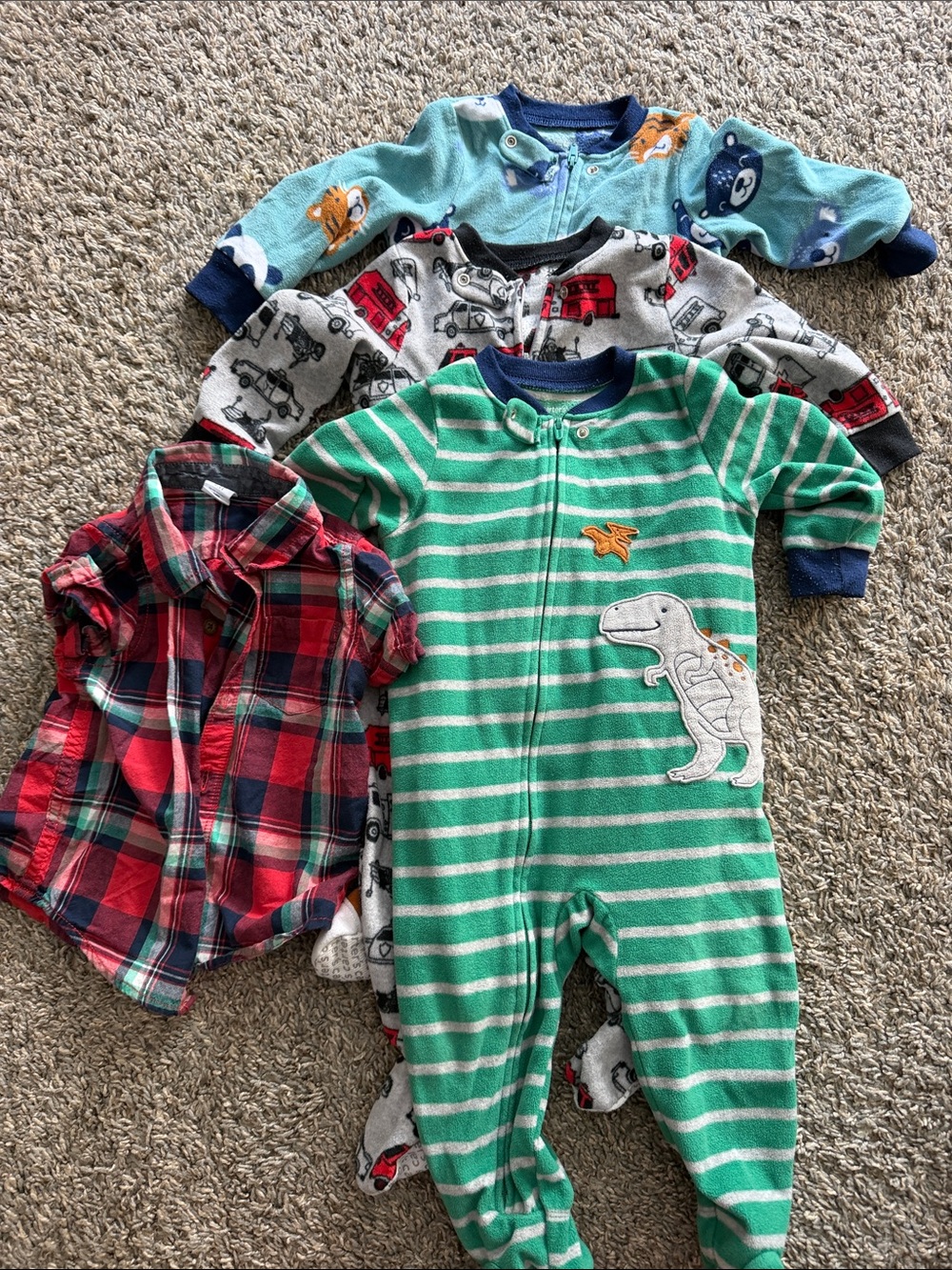 12 month Carter's sleepers + Gap shirt